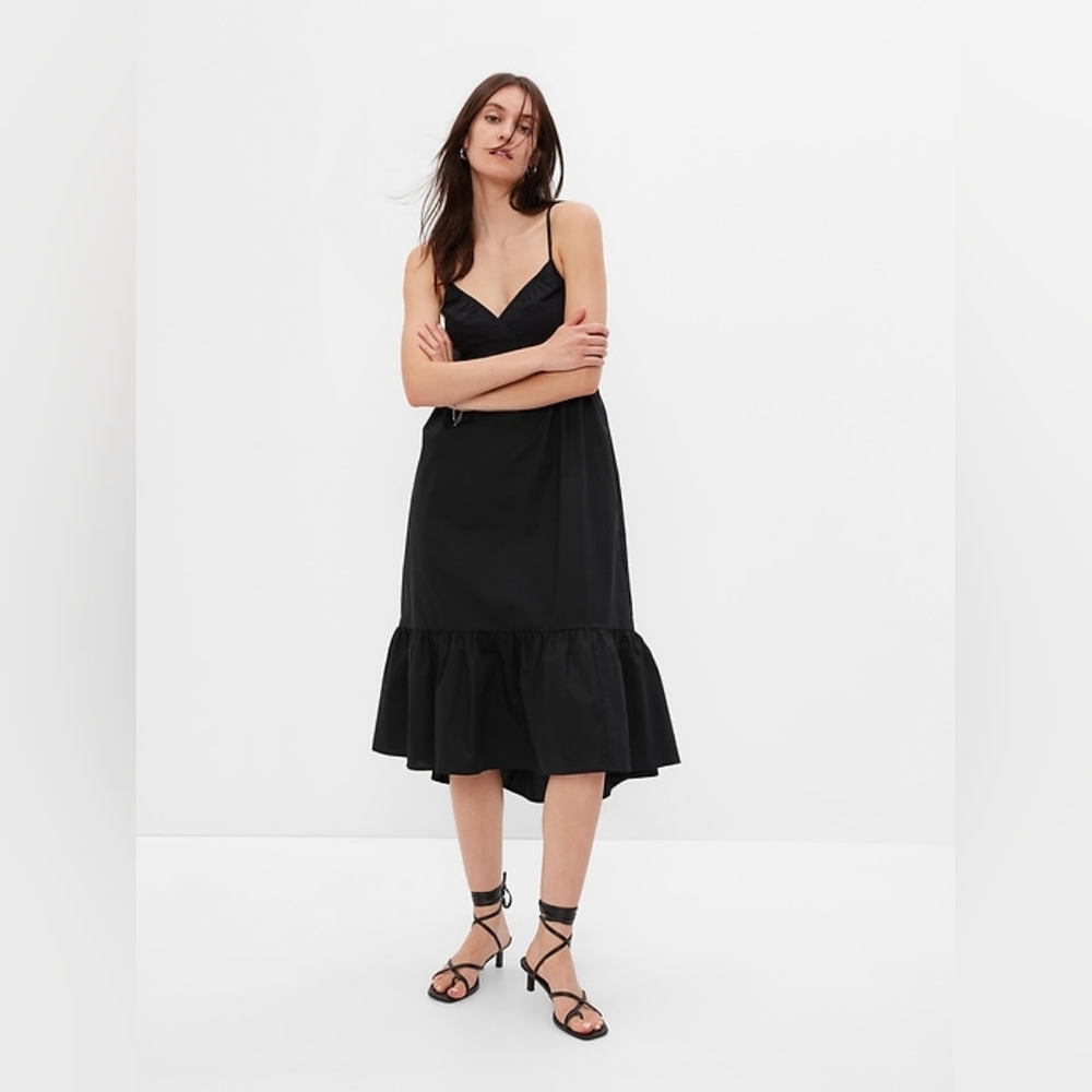 Deep V Black Midi Dress NWOT